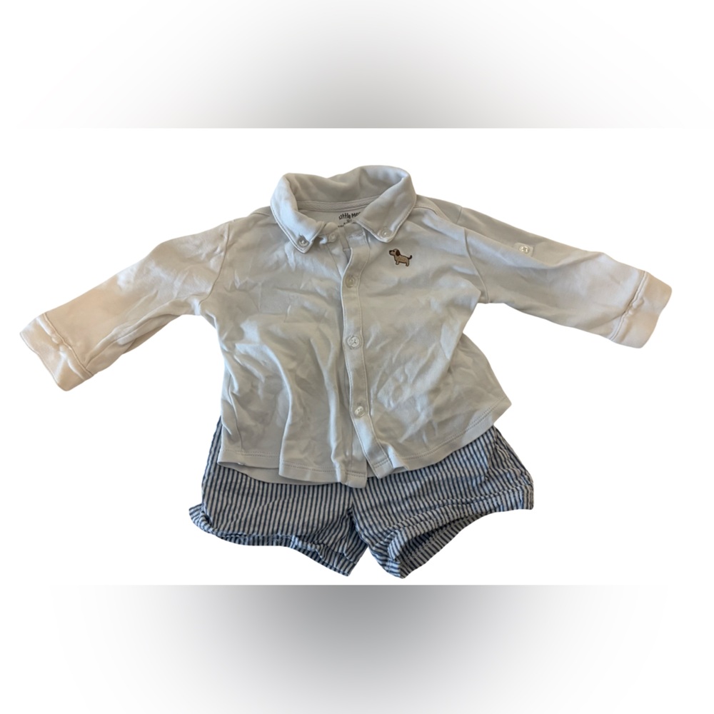 Little Me White Shirt and Striped Shorts Set